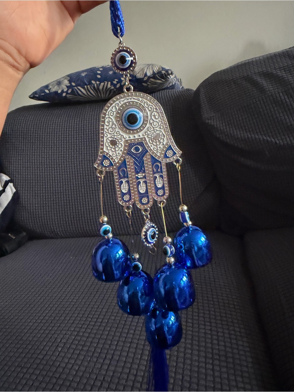 Blue Hamsa Hand Evil Eye Hanging Charm - Women Jewelry
